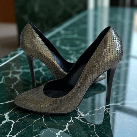 PATRICK COX Metallic Snakeskin Stiletto Heels Size 39.5 US 9.5 - Picture 1 of 12